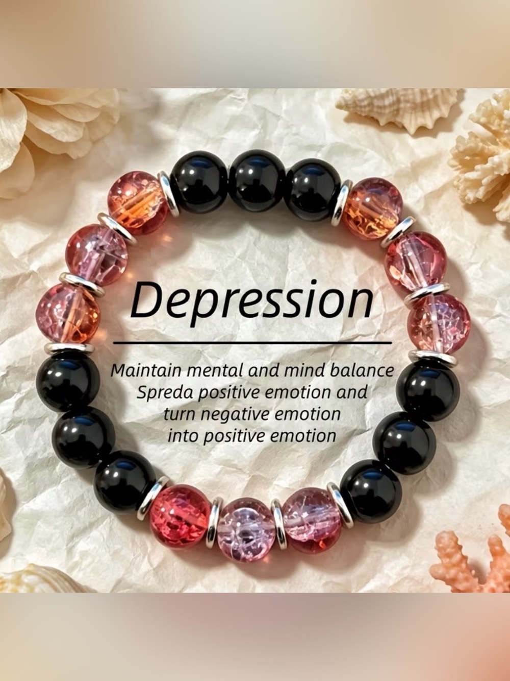 ✴️New✴️Black Obsidian w Pink/Orange Blossom Glass “10mm” (4/$20) PREVIEW